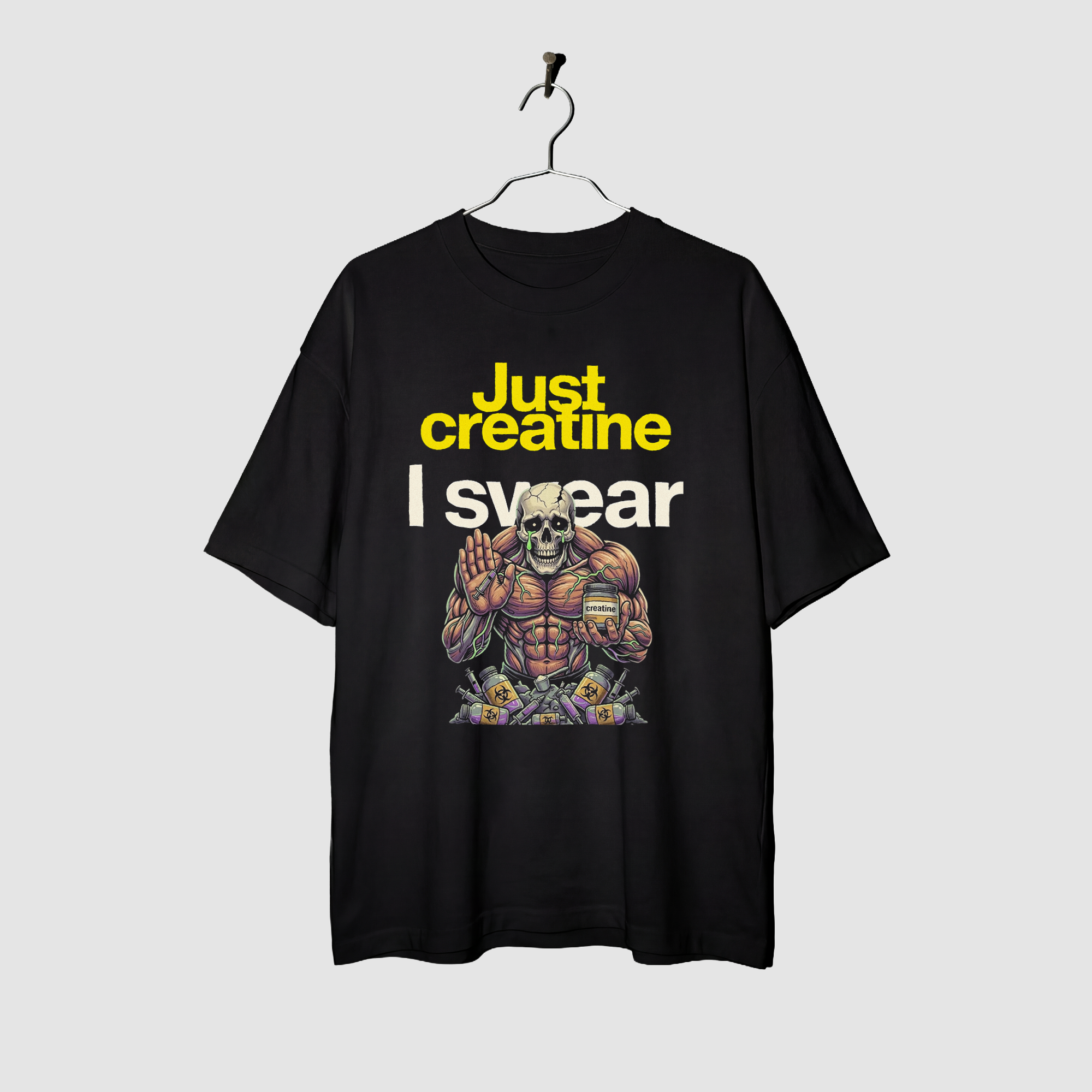 Camiseta Oversized Creatine I Swear True Form - Heavyweight 220g Pump Cover Masculina