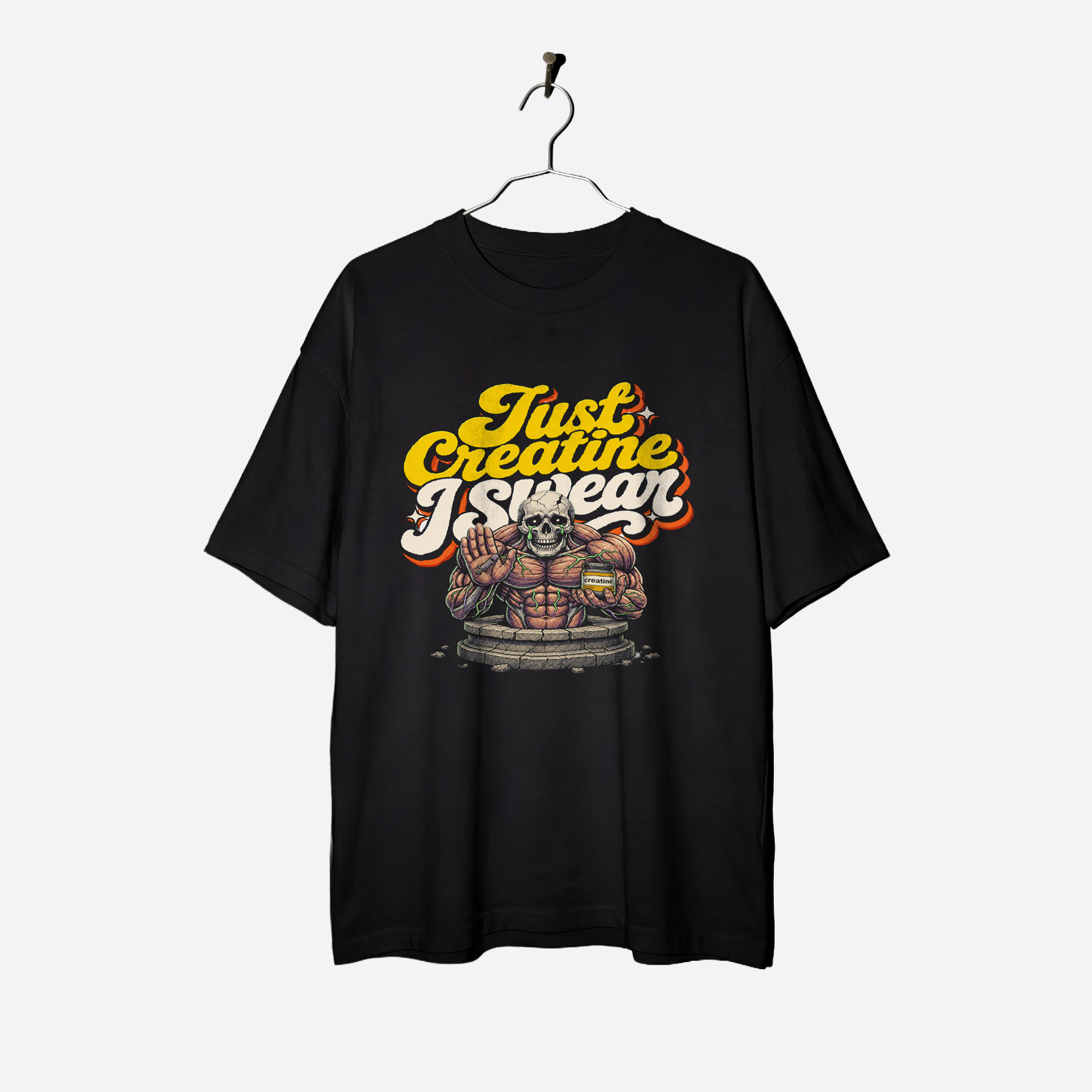 Camiseta Oversized Creatine I Swear True Form - Heavyweight 240g Pump Cover Unissex