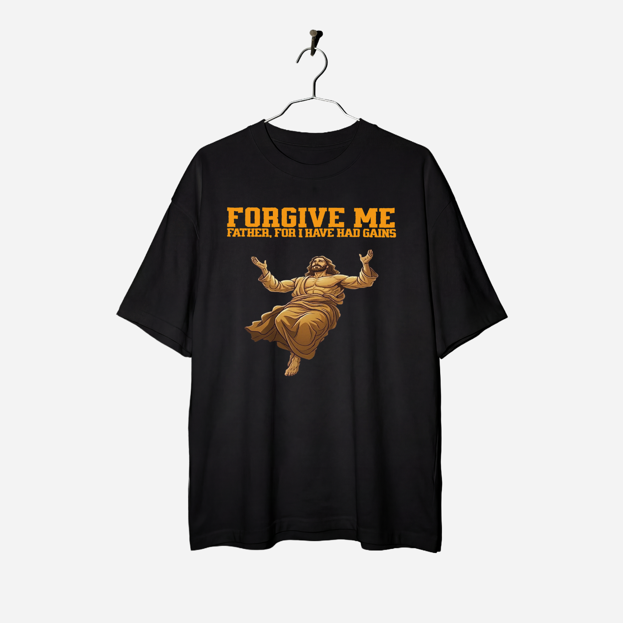 Camiseta Oversized Forgive Me Gains True Form - Heavyweight 240g Pump Cover Unissex