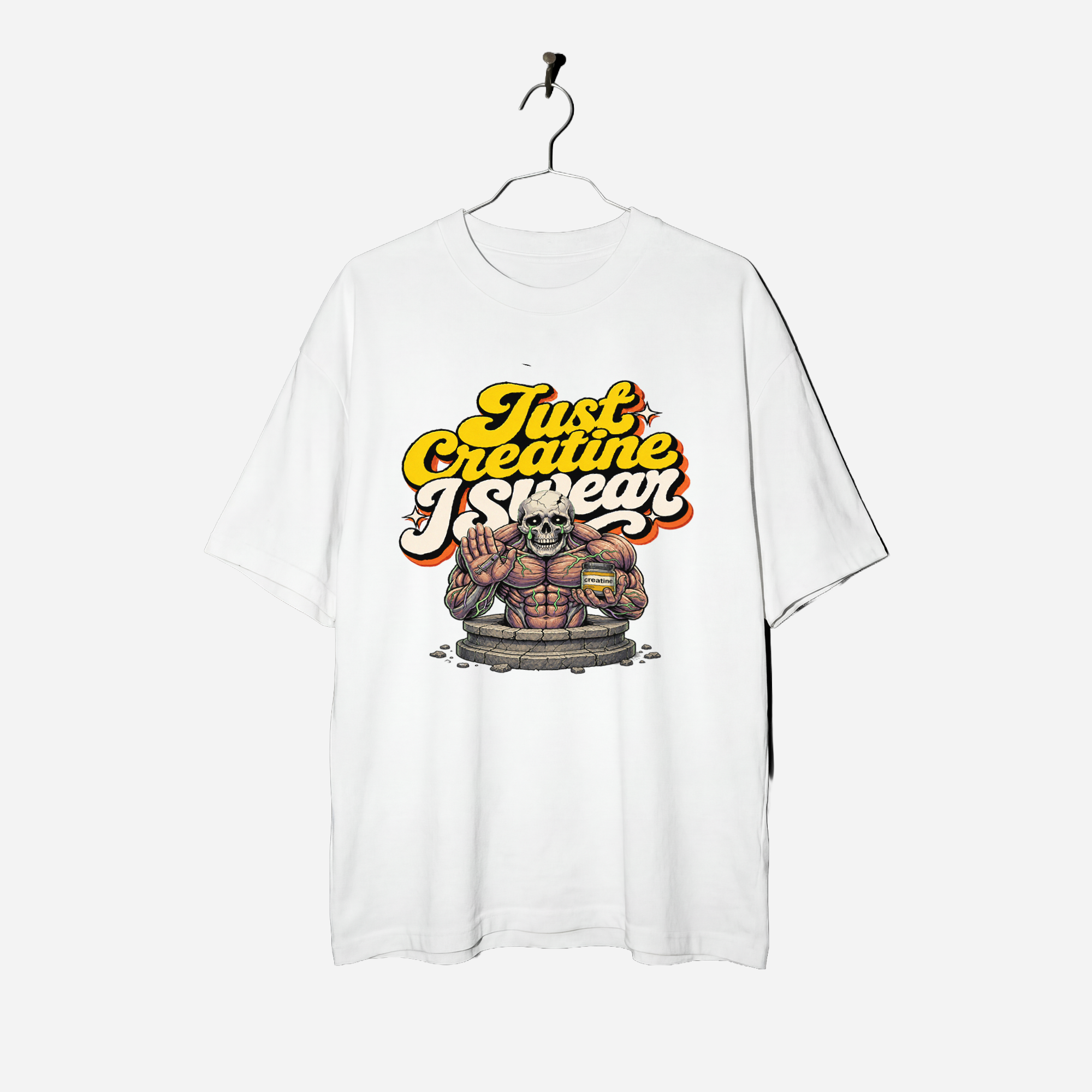 Camiseta Oversized Creatine I Swear True Form - Heavyweight 240g Pump Cover Unissex