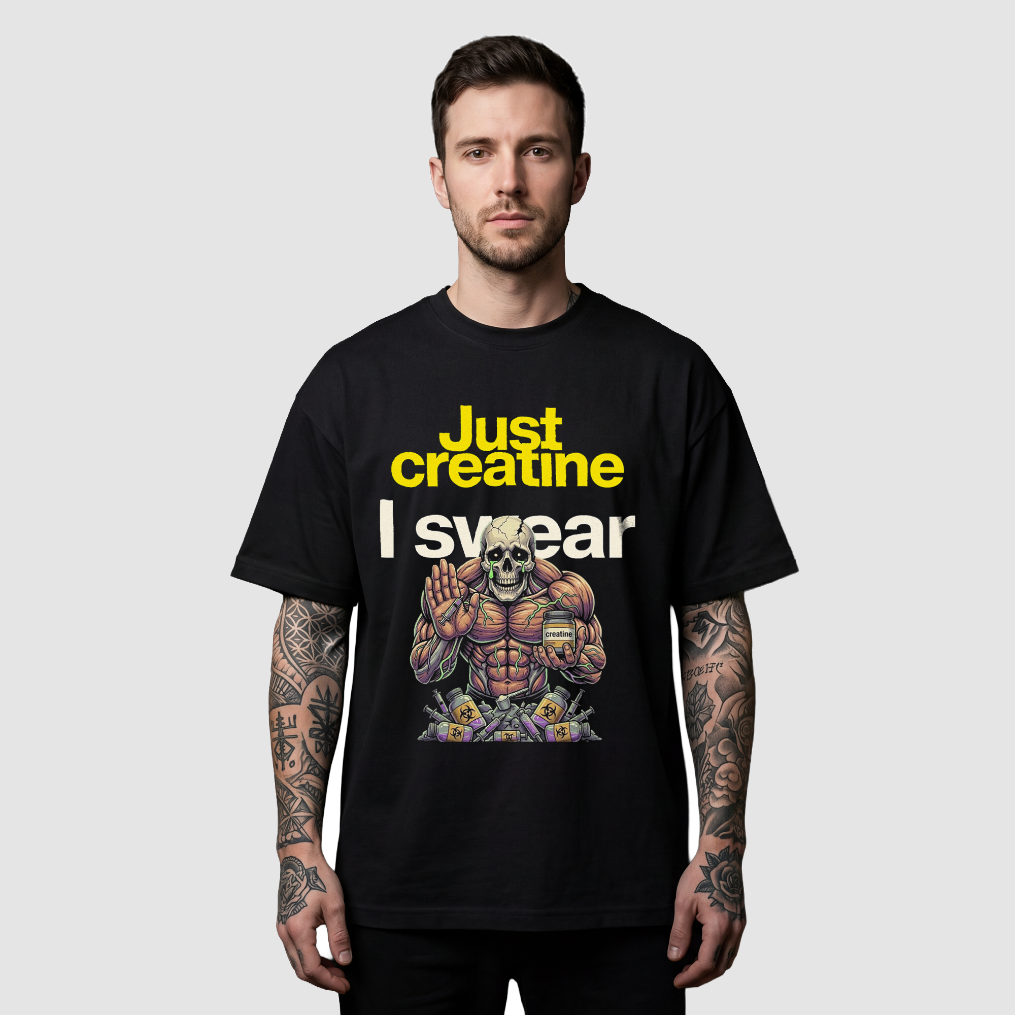 Camiseta Oversized Creatine I Swear True Form - Heavyweight 220g Pump Cover Masculina