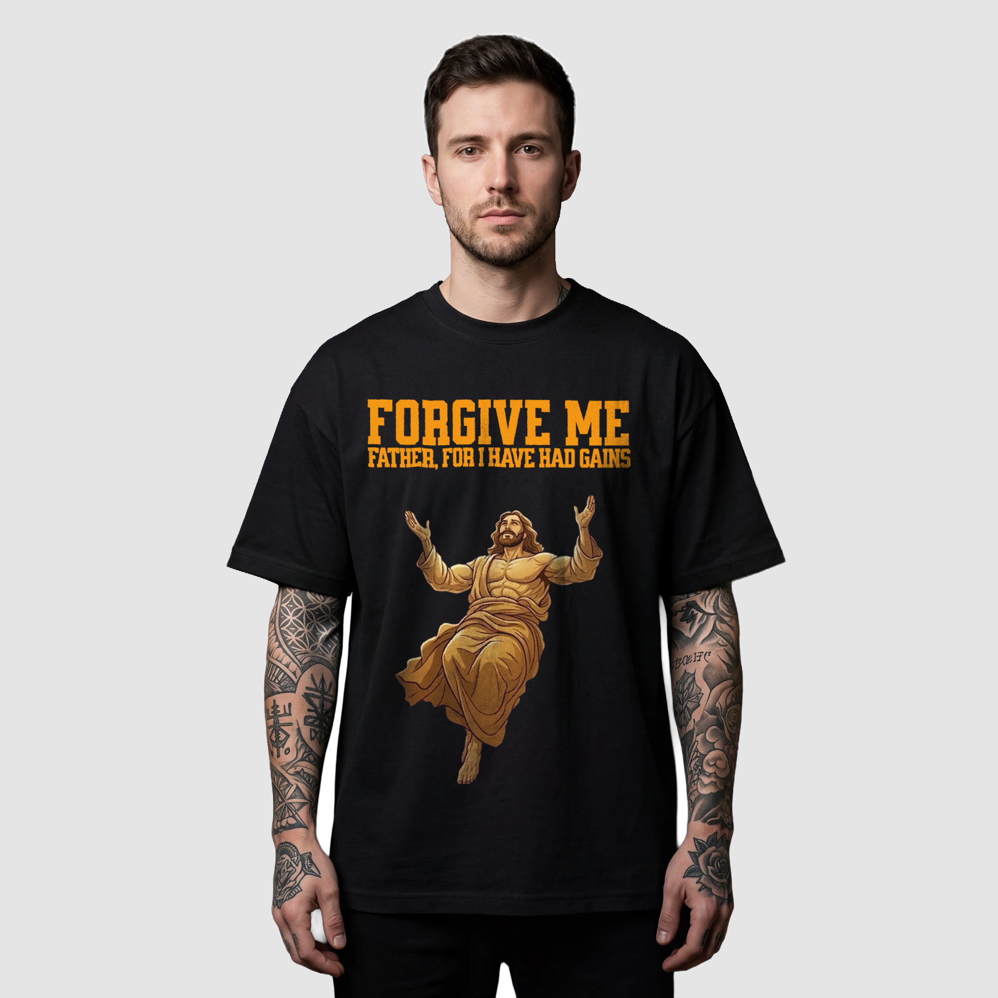 Camiseta Oversized Forgive Me Gains True Form - Heavyweight 220g Pump Cover Masculina