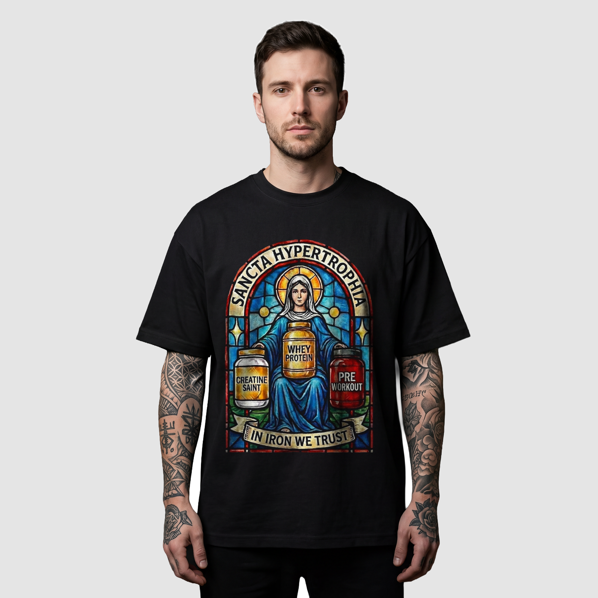 Camiseta Oversized Glass Sancta Hypertrophy True Form - Heavyweight 220g Pump Cover Masculina