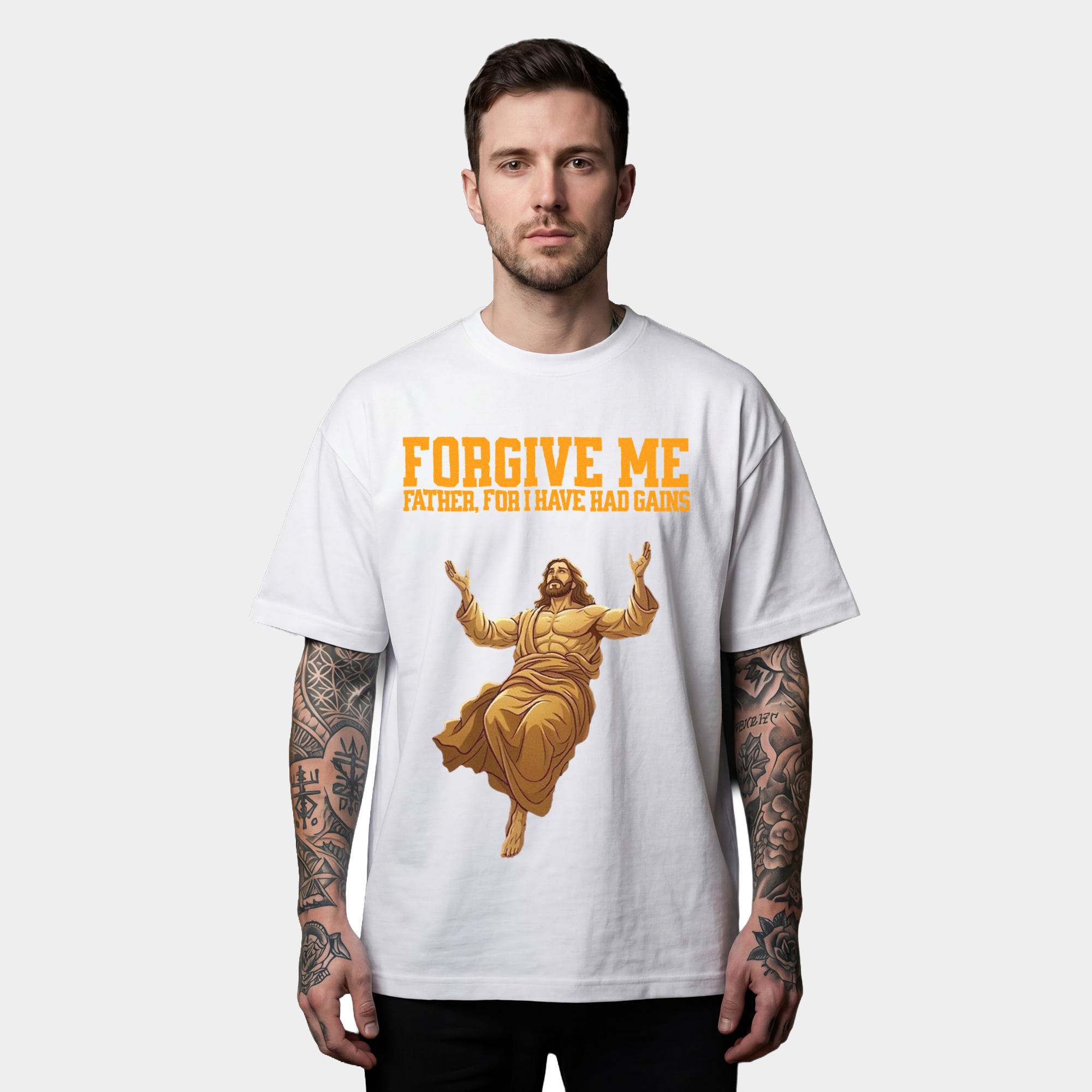 Camiseta Oversized Forgive Me Gains True Form - Heavyweight 220g Pump Cover Masculina