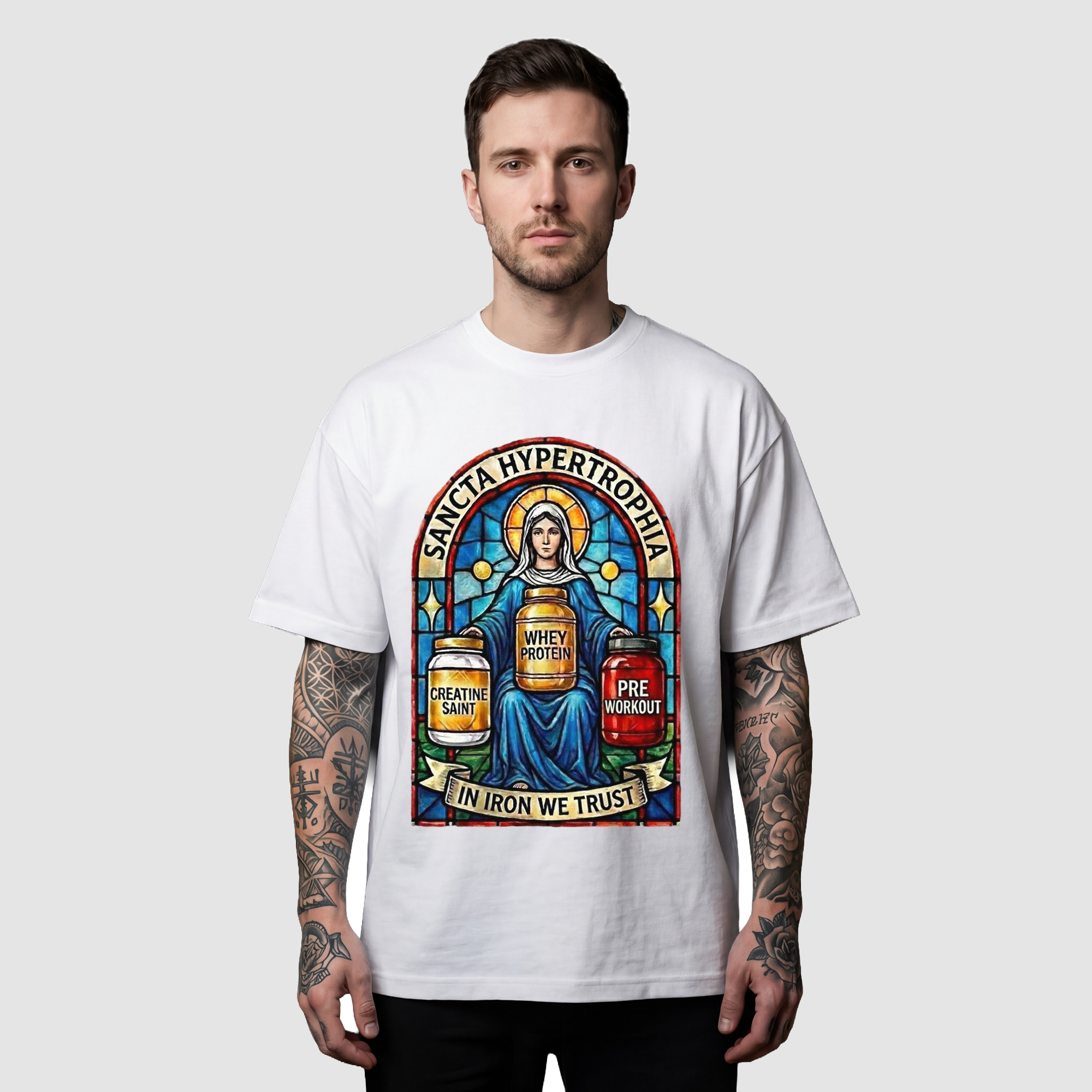 Camiseta Oversized Glass Sancta Hypertrophy True Form - Heavyweight 220g Pump Cover Masculina