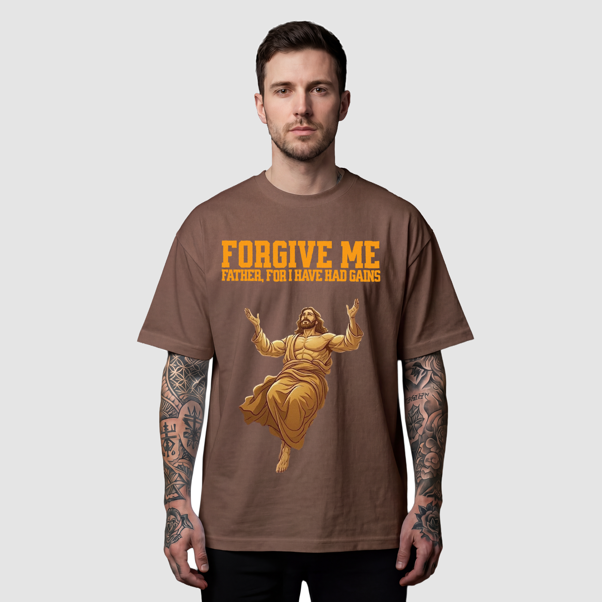 Camiseta Oversized Forgive Me Gains True Form - Heavyweight 220g Pump Cover Masculina